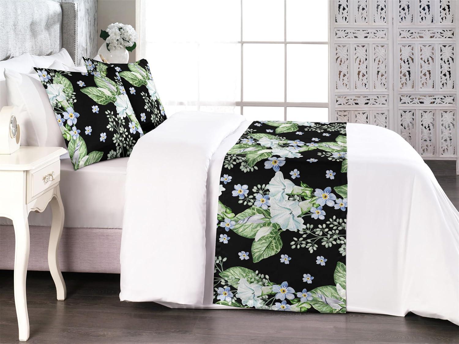 imageAmbesonne Christmas Floral Bed Runner Set Simple Design Botany Pattern Winter Rabbits Snowflakes Circles Decorative Bedding Scarf and a Pillow Sham for Hotels Homes Twin Dark Sea Green WhiteOlive Green Ceil Blue