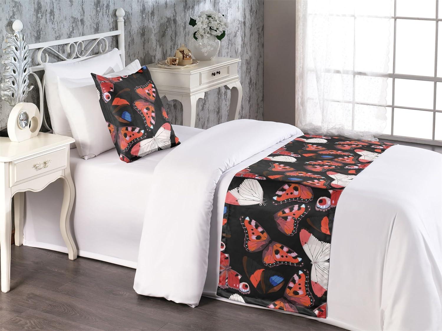 imageAmbesonne Christmas Floral Bed Runner Set Simple Design Botany Pattern Winter Rabbits Snowflakes Circles Decorative Bedding Scarf and a Pillow Sham for Hotels Homes Twin Dark Sea Green WhiteCoral Black Multicolor
