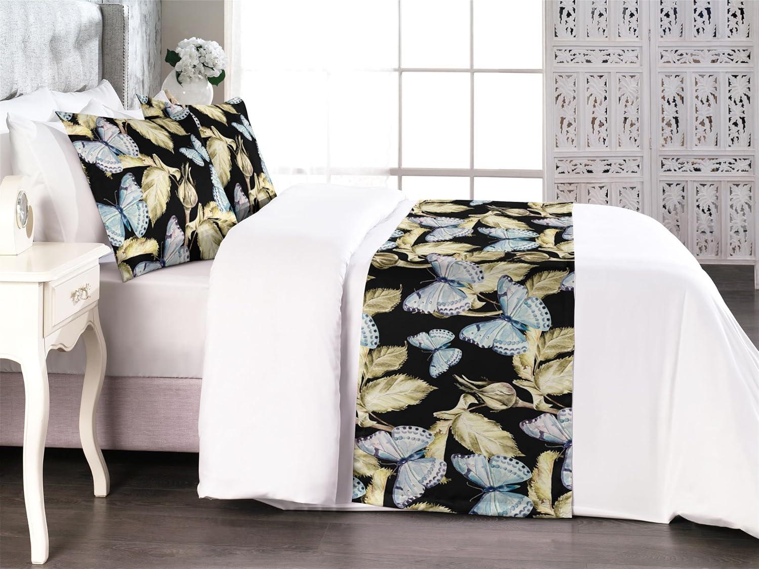 imageAmbesonne Christmas Floral Bed Runner Set Simple Design Botany Pattern Winter Rabbits Snowflakes Circles Decorative Bedding Scarf and a Pillow Sham for Hotels Homes Twin Dark Sea Green WhiteBlue Grey Khaki Black
