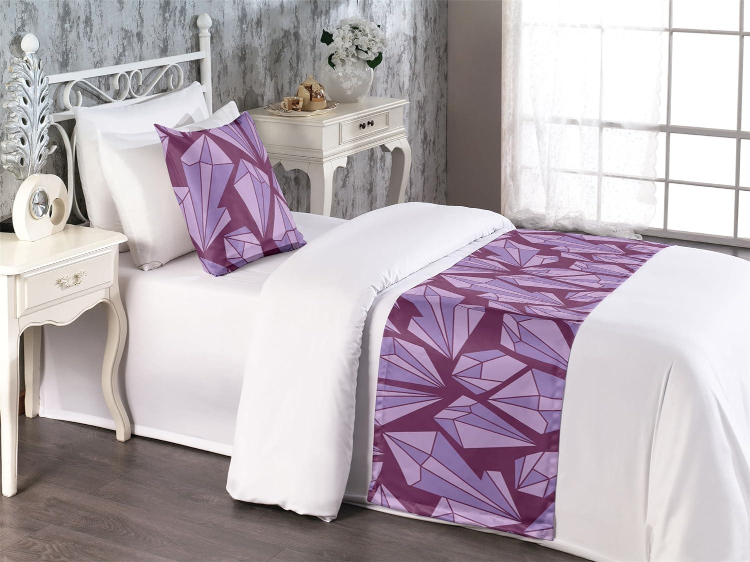 imageAmbesonne Christmas Floral Bed Runner Set Simple Design Botany Pattern Winter Rabbits Snowflakes Circles Decorative Bedding Scarf and a Pillow Sham for Hotels Homes Twin Dark Sea Green WhiteLavender Lilac and Plum