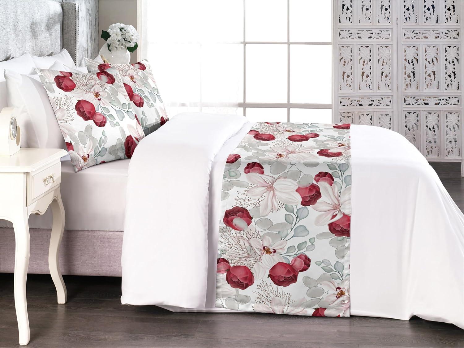 imageAmbesonne Christmas Floral Bed Runner Set Simple Design Botany Pattern Winter Rabbits Snowflakes Circles Decorative Bedding Scarf and a Pillow Sham for Hotels Homes Twin Dark Sea Green WhitePale Ruby White and Dust