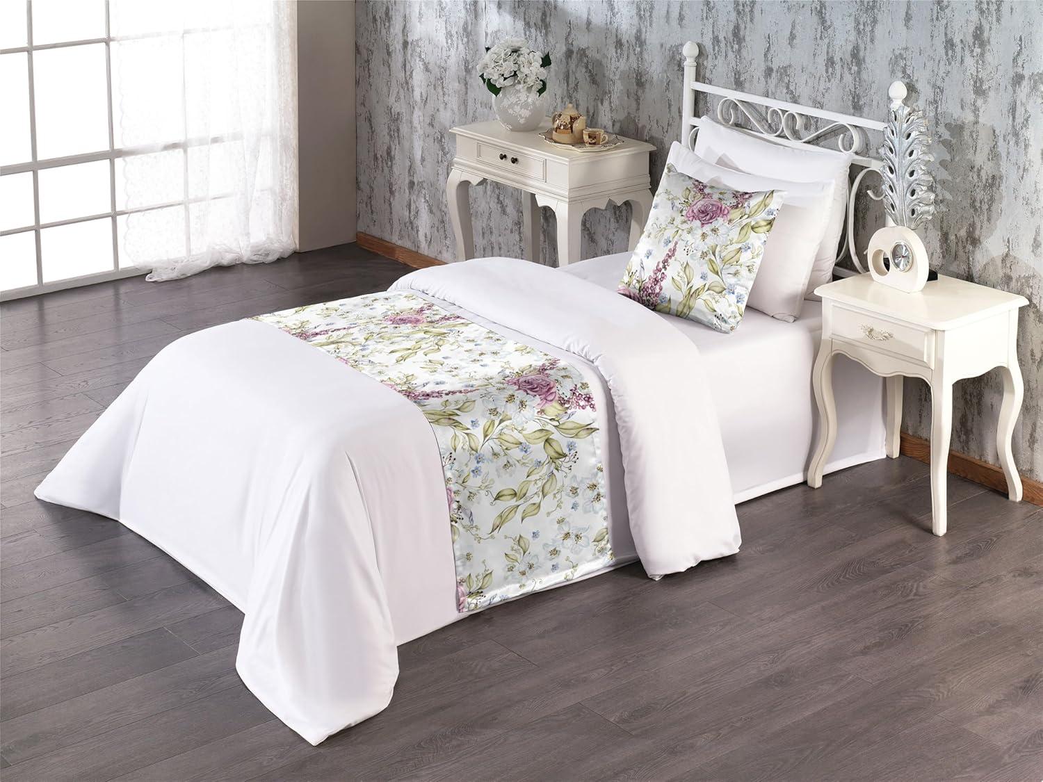 imageAmbesonne Christmas Floral Bed Runner Set Simple Design Botany Pattern Winter Rabbits Snowflakes Circles Decorative Bedding Scarf and a Pillow Sham for Hotels Homes Twin Dark Sea Green WhitePale Fuchsia Pale Green
