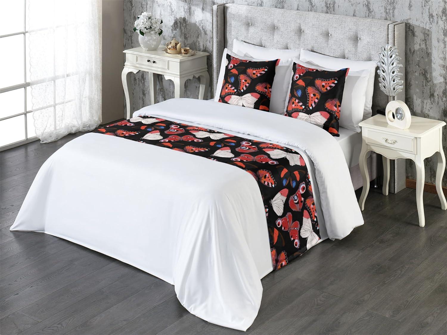 imageAmbesonne Christmas Floral Bed Runner Set Simple Design Botany Pattern Winter Rabbits Snowflakes Circles Decorative Bedding Scarf and a Pillow Sham for Hotels Homes Twin Dark Sea Green WhiteCoral Black Multicolor