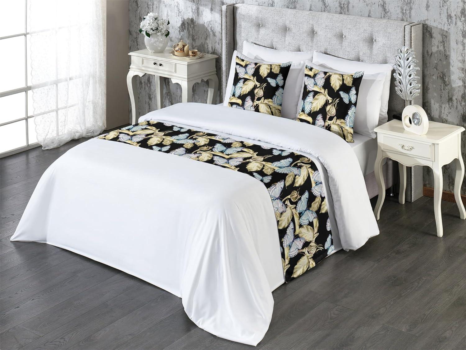 imageAmbesonne Christmas Floral Bed Runner Set Simple Design Botany Pattern Winter Rabbits Snowflakes Circles Decorative Bedding Scarf and a Pillow Sham for Hotels Homes Twin Dark Sea Green WhiteBlue Grey Khaki Black