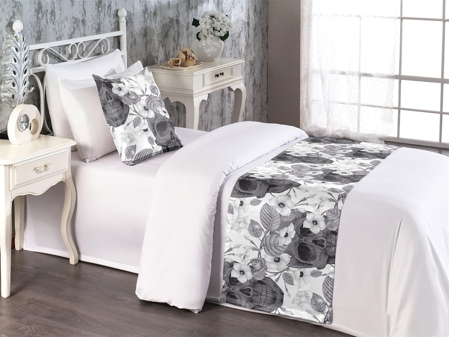 imageAmbesonne Christmas Floral Bed Runner Set Simple Design Botany Pattern Winter Rabbits Snowflakes Circles Decorative Bedding Scarf and a Pillow Sham for Hotels Homes Twin Dark Sea Green WhiteDark Grey White