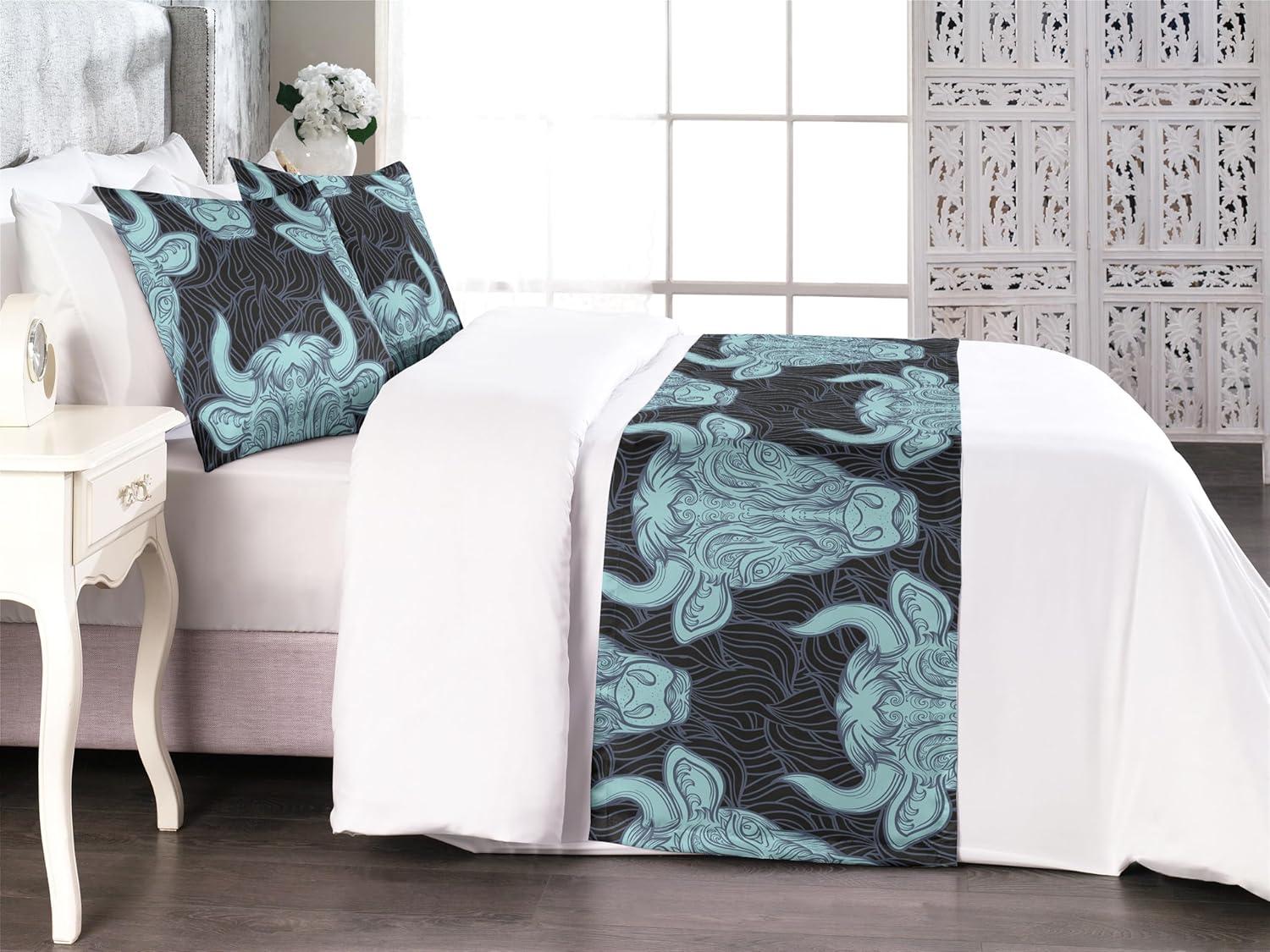 imageAmbesonne Christmas Floral Bed Runner Set Simple Design Botany Pattern Winter Rabbits Snowflakes Circles Decorative Bedding Scarf and a Pillow Sham for Hotels Homes Twin Dark Sea Green WhitePale Seafoam Dark Indigo