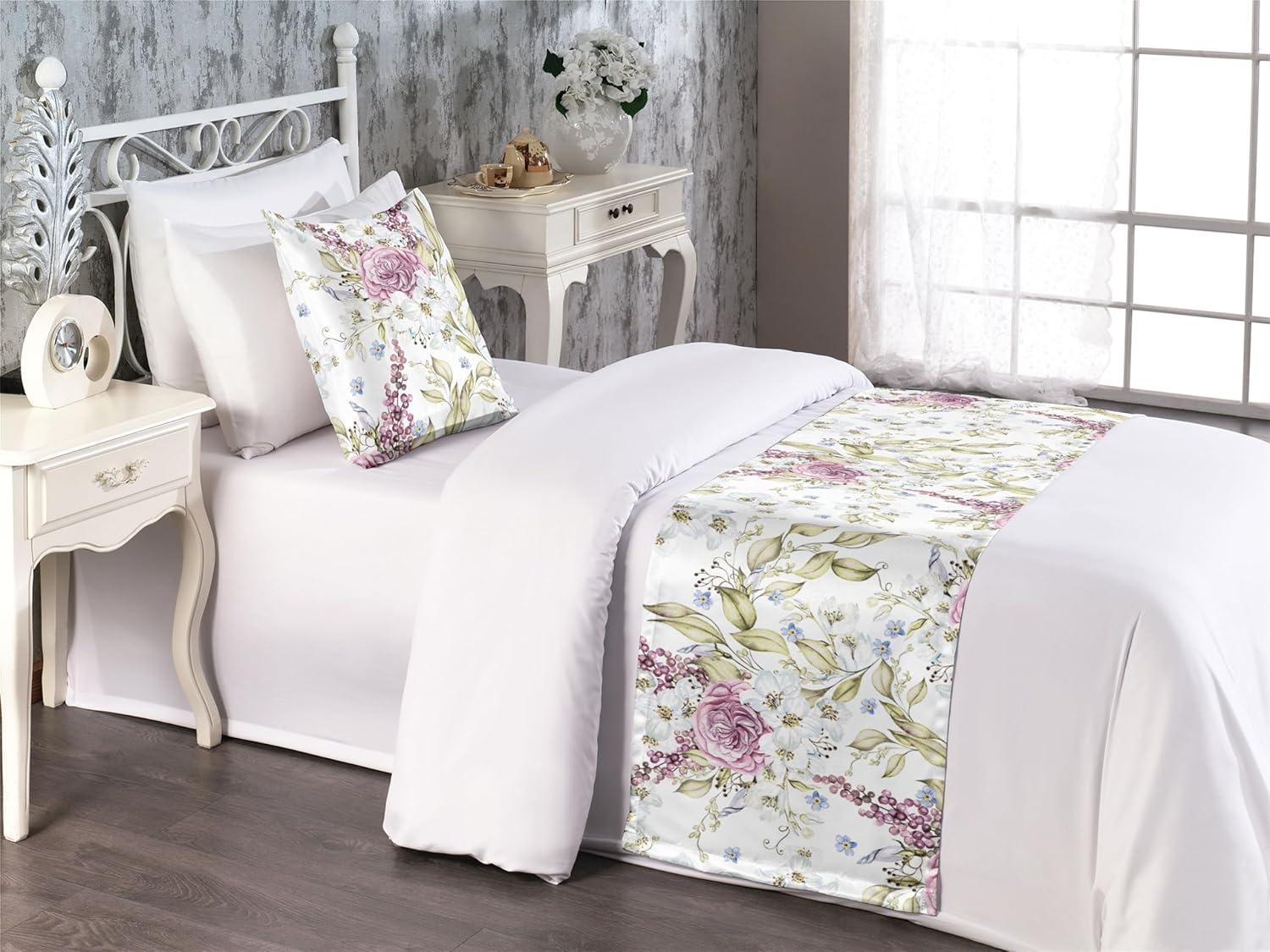imageAmbesonne Christmas Floral Bed Runner Set Simple Design Botany Pattern Winter Rabbits Snowflakes Circles Decorative Bedding Scarf and a Pillow Sham for Hotels Homes Twin Dark Sea Green WhitePale Fuchsia Pale Green