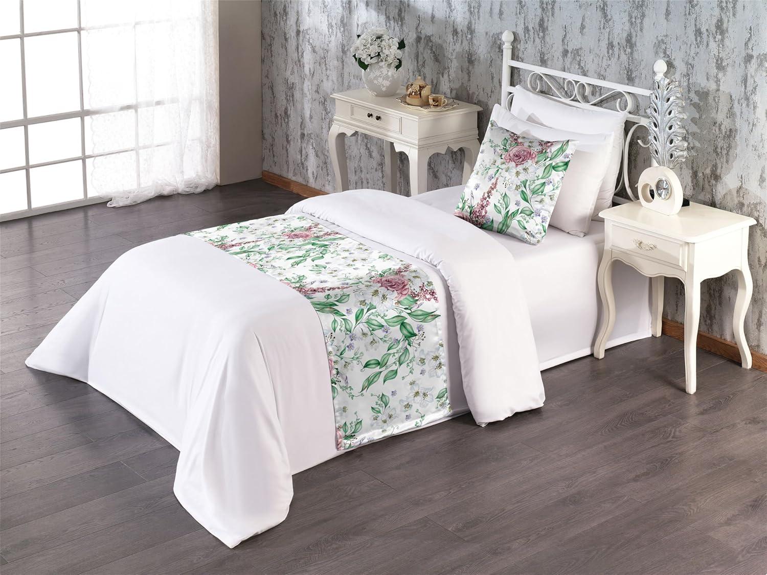 imageAmbesonne Christmas Floral Bed Runner Set Simple Design Botany Pattern Winter Rabbits Snowflakes Circles Decorative Bedding Scarf and a Pillow Sham for Hotels Homes Twin Dark Sea Green WhitePeacock Green and Pale Ruby