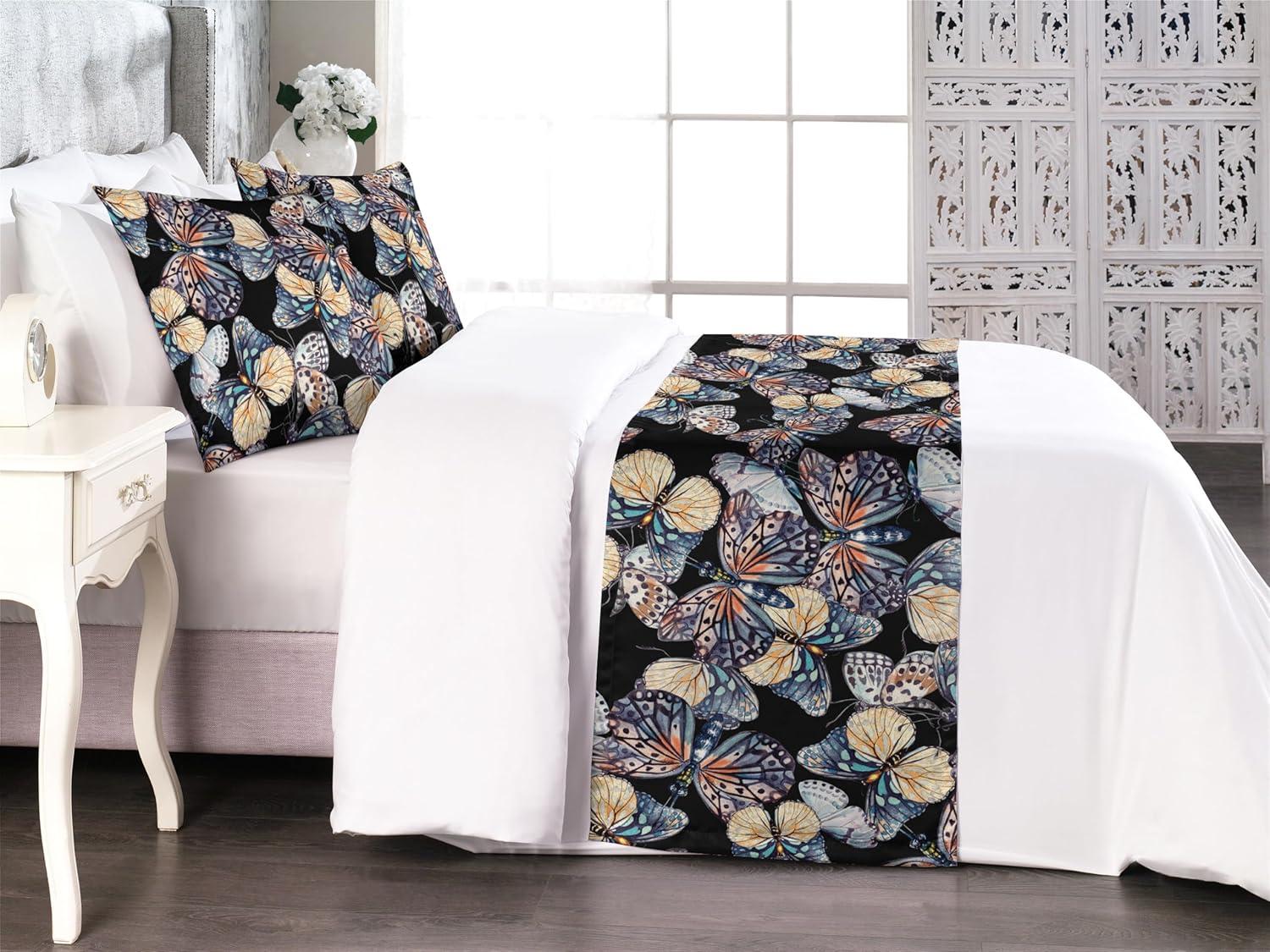 imageAmbesonne Christmas Floral Bed Runner Set Simple Design Botany Pattern Winter Rabbits Snowflakes Circles Decorative Bedding Scarf and a Pillow Sham for Hotels Homes Twin Dark Sea Green WhiteCream Dark Indigo and Black
