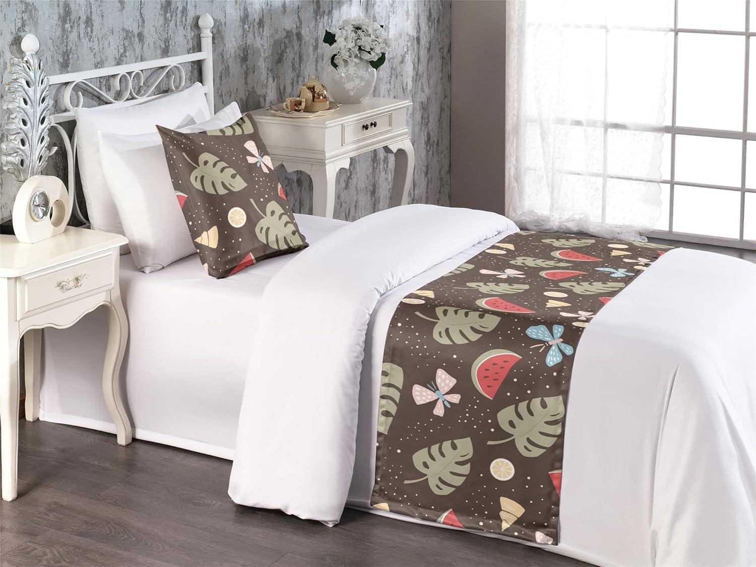 imageAmbesonne Christmas Floral Bed Runner Set Simple Design Botany Pattern Winter Rabbits Snowflakes Circles Decorative Bedding Scarf and a Pillow Sham for Hotels Homes Twin Dark Sea Green WhiteRed Sage Green Brown