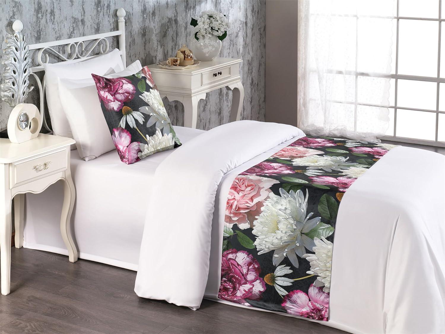 imageAmbesonne Christmas Floral Bed Runner Set Simple Design Botany Pattern Winter Rabbits Snowflakes Circles Decorative Bedding Scarf and a Pillow Sham for Hotels Homes Twin Dark Sea Green WhiteForest Green and Pink