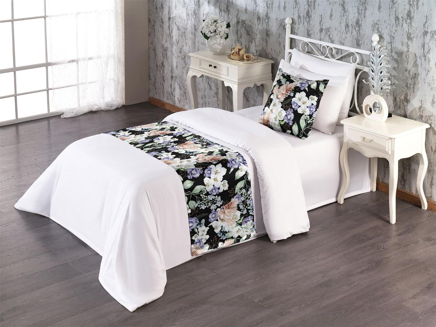 imageAmbesonne Christmas Floral Bed Runner Set Simple Design Botany Pattern Winter Rabbits Snowflakes Circles Decorative Bedding Scarf and a Pillow Sham for Hotels Homes Twin Dark Sea Green WhiteLavender Blue Multicolor