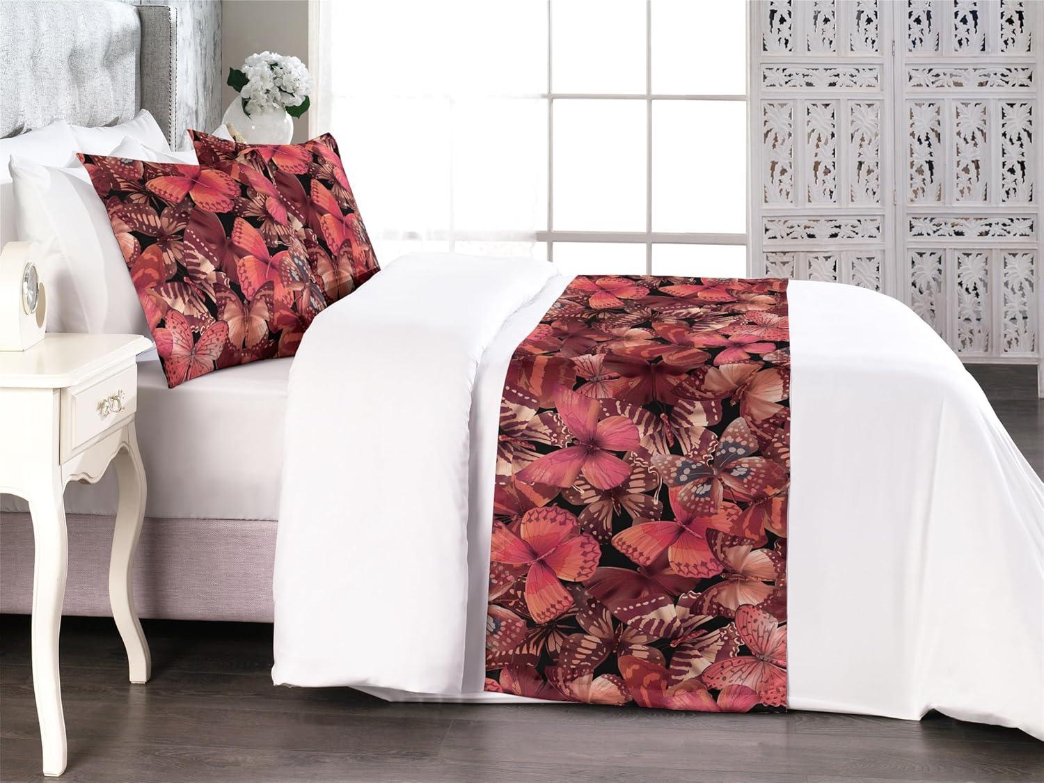 imageAmbesonne Christmas Floral Bed Runner Set Simple Design Botany Pattern Winter Rabbits Snowflakes Circles Decorative Bedding Scarf and a Pillow Sham for Hotels Homes Twin Dark Sea Green WhiteCoral Pale Ruby and Burgundy