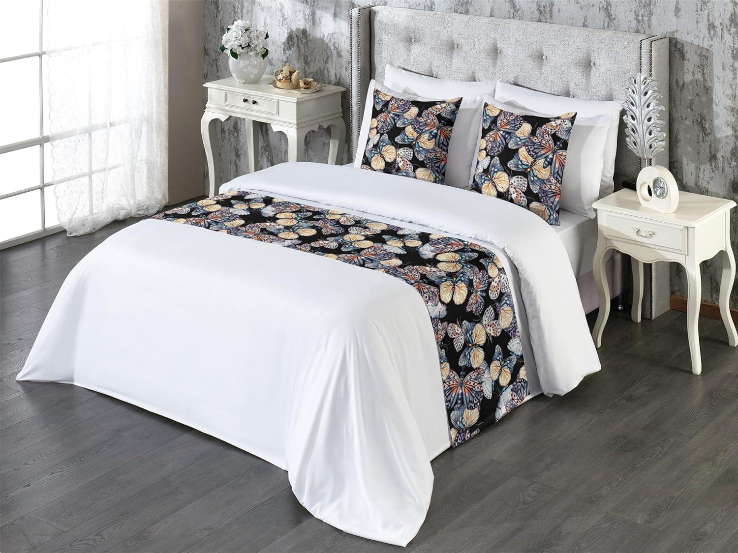 imageAmbesonne Christmas Floral Bed Runner Set Simple Design Botany Pattern Winter Rabbits Snowflakes Circles Decorative Bedding Scarf and a Pillow Sham for Hotels Homes Twin Dark Sea Green WhiteCream Dark Indigo and Black