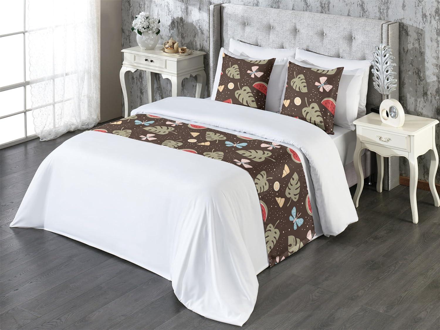 imageAmbesonne Christmas Floral Bed Runner Set Simple Design Botany Pattern Winter Rabbits Snowflakes Circles Decorative Bedding Scarf and a Pillow Sham for Hotels Homes Twin Dark Sea Green WhiteRed Sage Green Brown