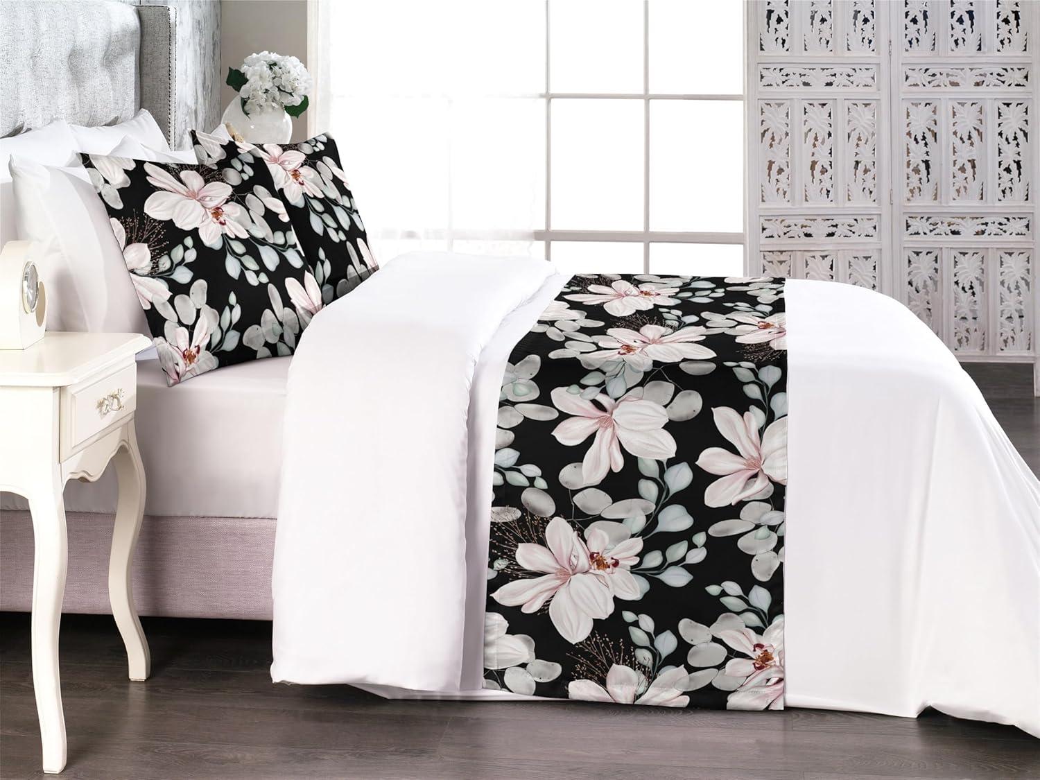imageAmbesonne Christmas Floral Bed Runner Set Simple Design Botany Pattern Winter Rabbits Snowflakes Circles Decorative Bedding Scarf and a Pillow Sham for Hotels Homes Twin Dark Sea Green WhitePale Salmon and Sea Green