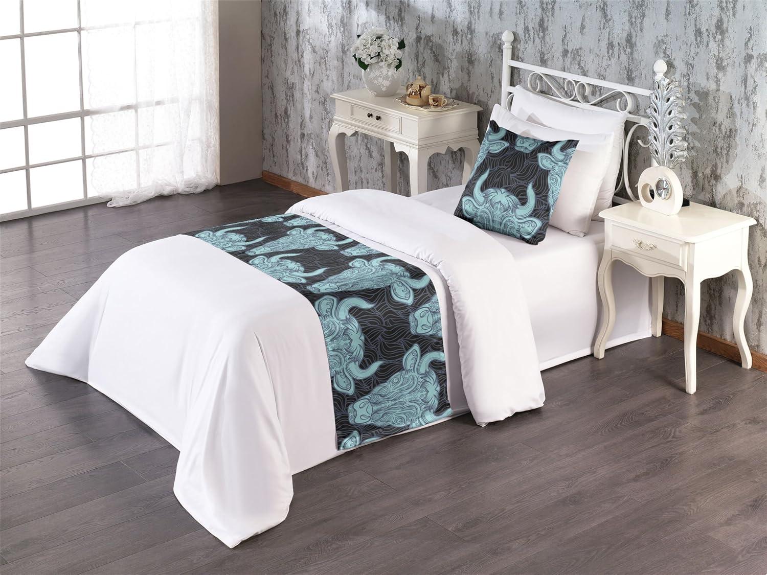 imageAmbesonne Christmas Floral Bed Runner Set Simple Design Botany Pattern Winter Rabbits Snowflakes Circles Decorative Bedding Scarf and a Pillow Sham for Hotels Homes Twin Dark Sea Green WhitePale Seafoam Dark Indigo