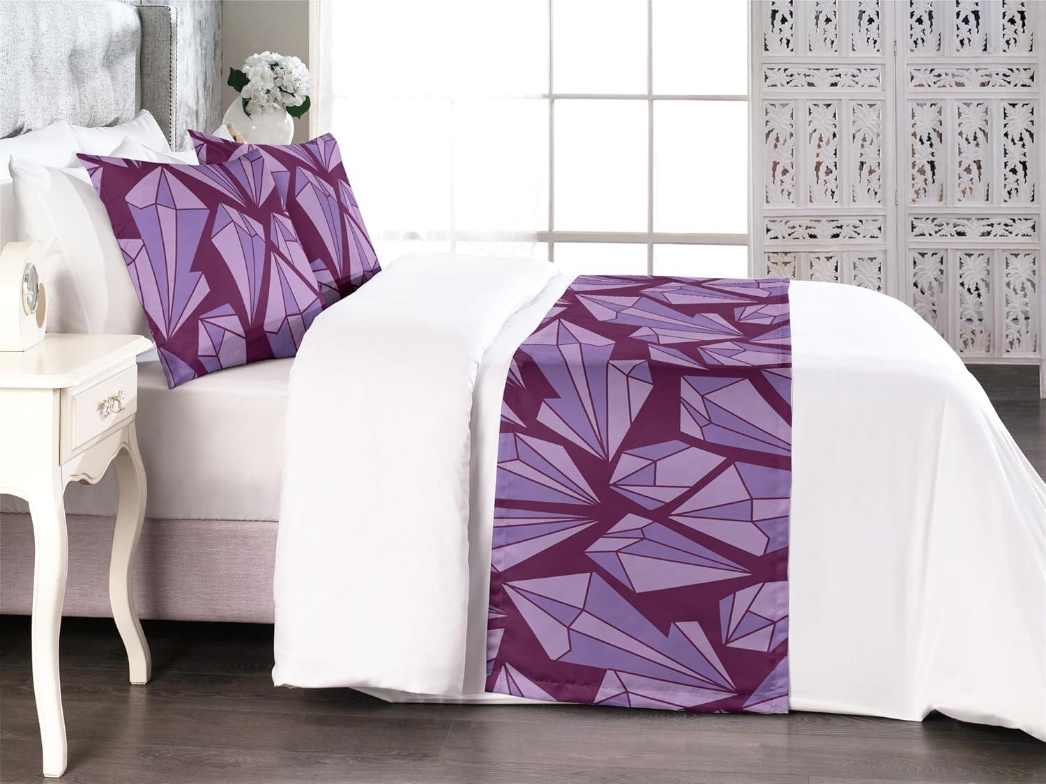 imageAmbesonne Christmas Floral Bed Runner Set Simple Design Botany Pattern Winter Rabbits Snowflakes Circles Decorative Bedding Scarf and a Pillow Sham for Hotels Homes Twin Dark Sea Green WhiteLavender Lilac and Plum