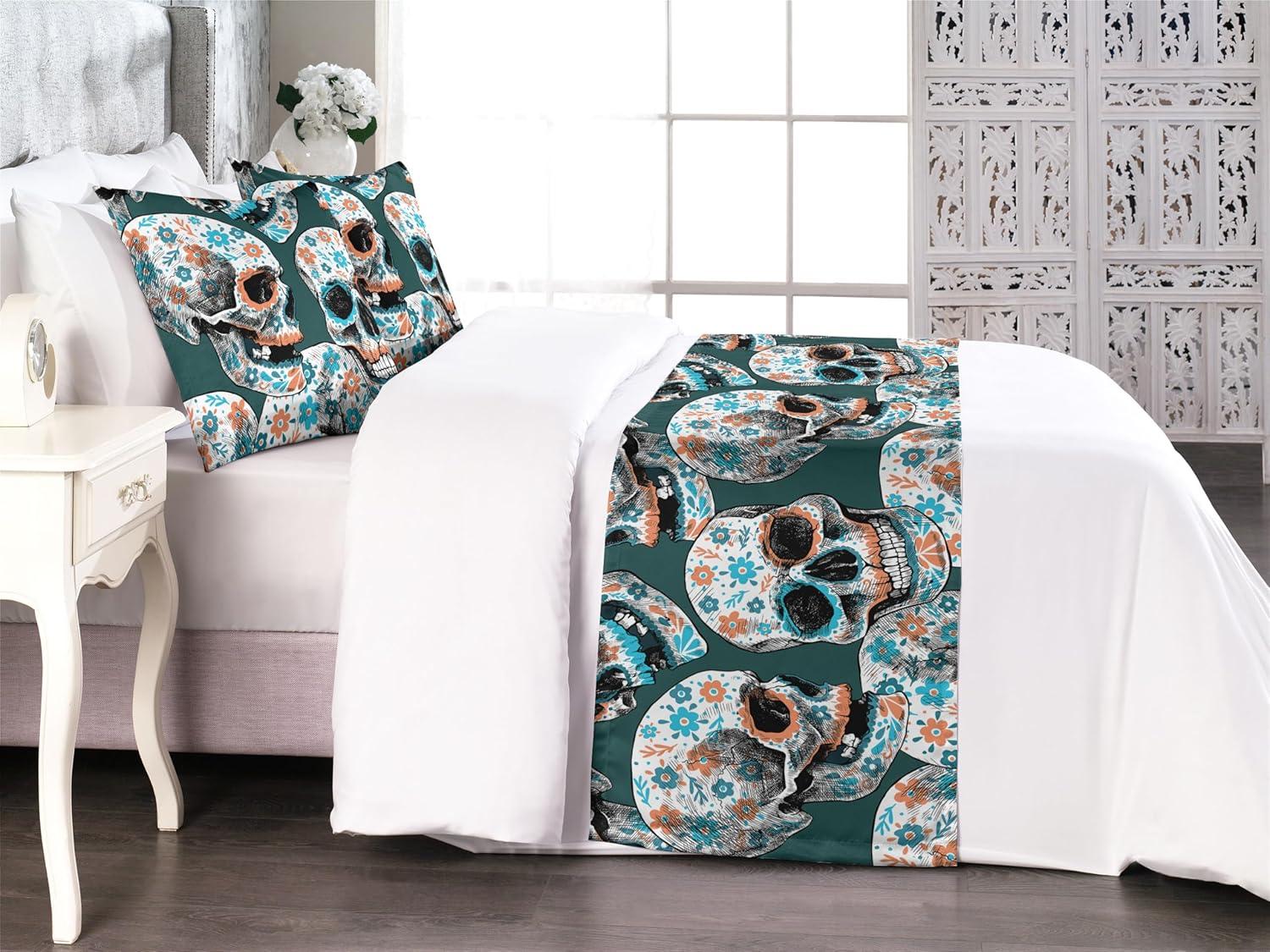 imageAmbesonne Christmas Floral Bed Runner Set Simple Design Botany Pattern Winter Rabbits Snowflakes Circles Decorative Bedding Scarf and a Pillow Sham for Hotels Homes Twin Dark Sea Green WhiteDark Teal Salmon and Sea Blue