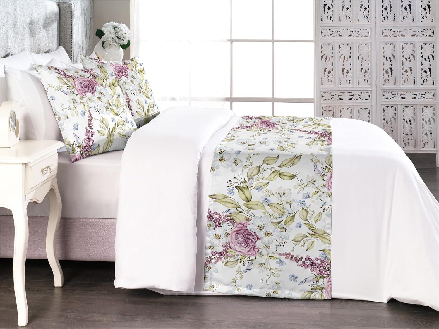 imageAmbesonne Christmas Floral Bed Runner Set Simple Design Botany Pattern Winter Rabbits Snowflakes Circles Decorative Bedding Scarf and a Pillow Sham for Hotels Homes Twin Dark Sea Green WhitePale Fuchsia Pale Green