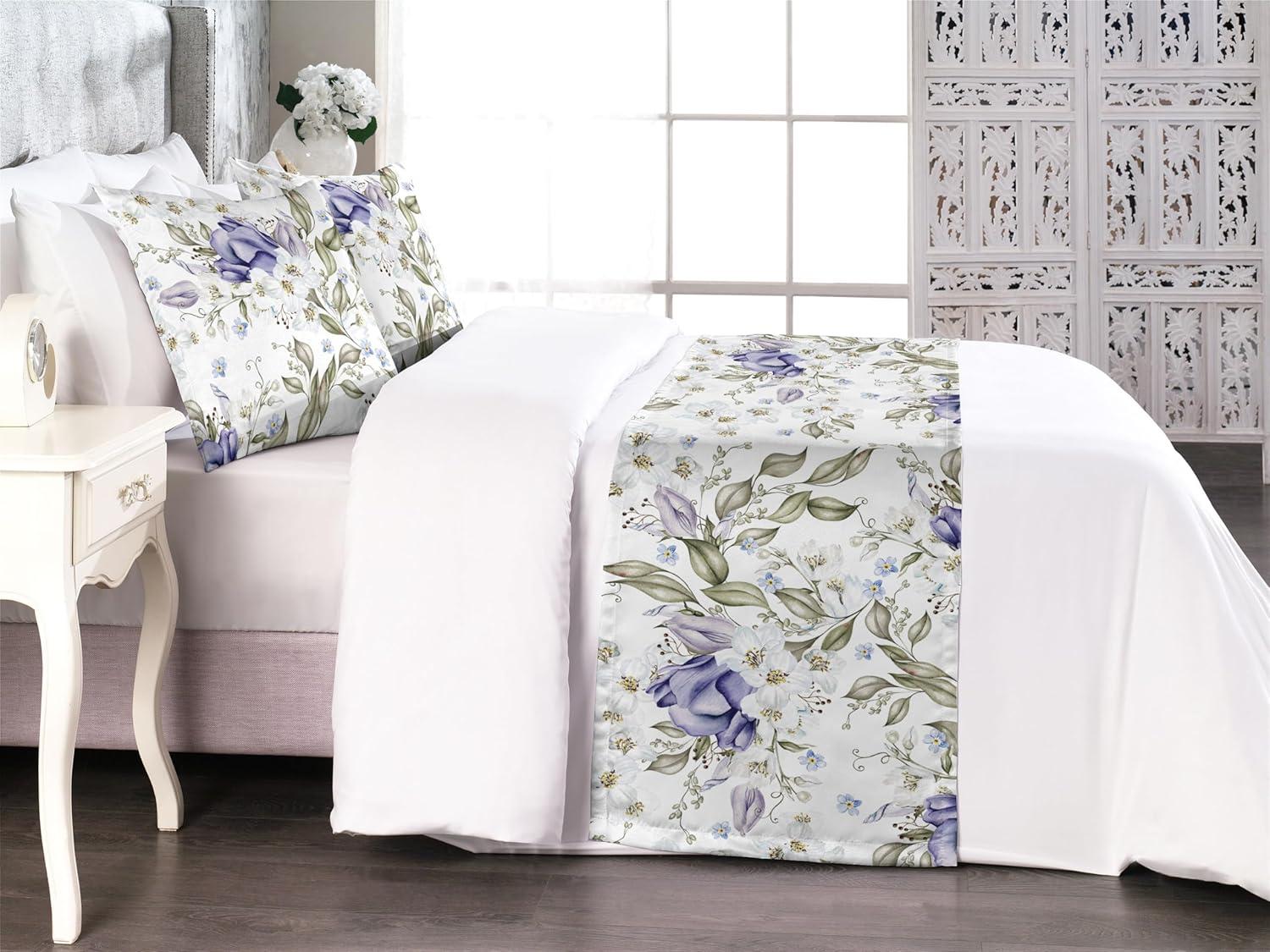 imageAmbesonne Christmas Floral Bed Runner Set Simple Design Botany Pattern Winter Rabbits Snowflakes Circles Decorative Bedding Scarf and a Pillow Sham for Hotels Homes Twin Dark Sea Green WhiteLavender Blue Sage Green