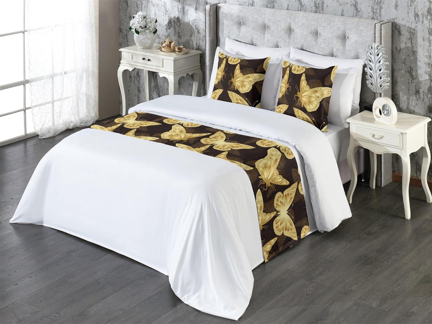 imageAmbesonne Christmas Floral Bed Runner Set Simple Design Botany Pattern Winter Rabbits Snowflakes Circles Decorative Bedding Scarf and a Pillow Sham for Hotels Homes Twin Dark Sea Green WhiteMustard Brown