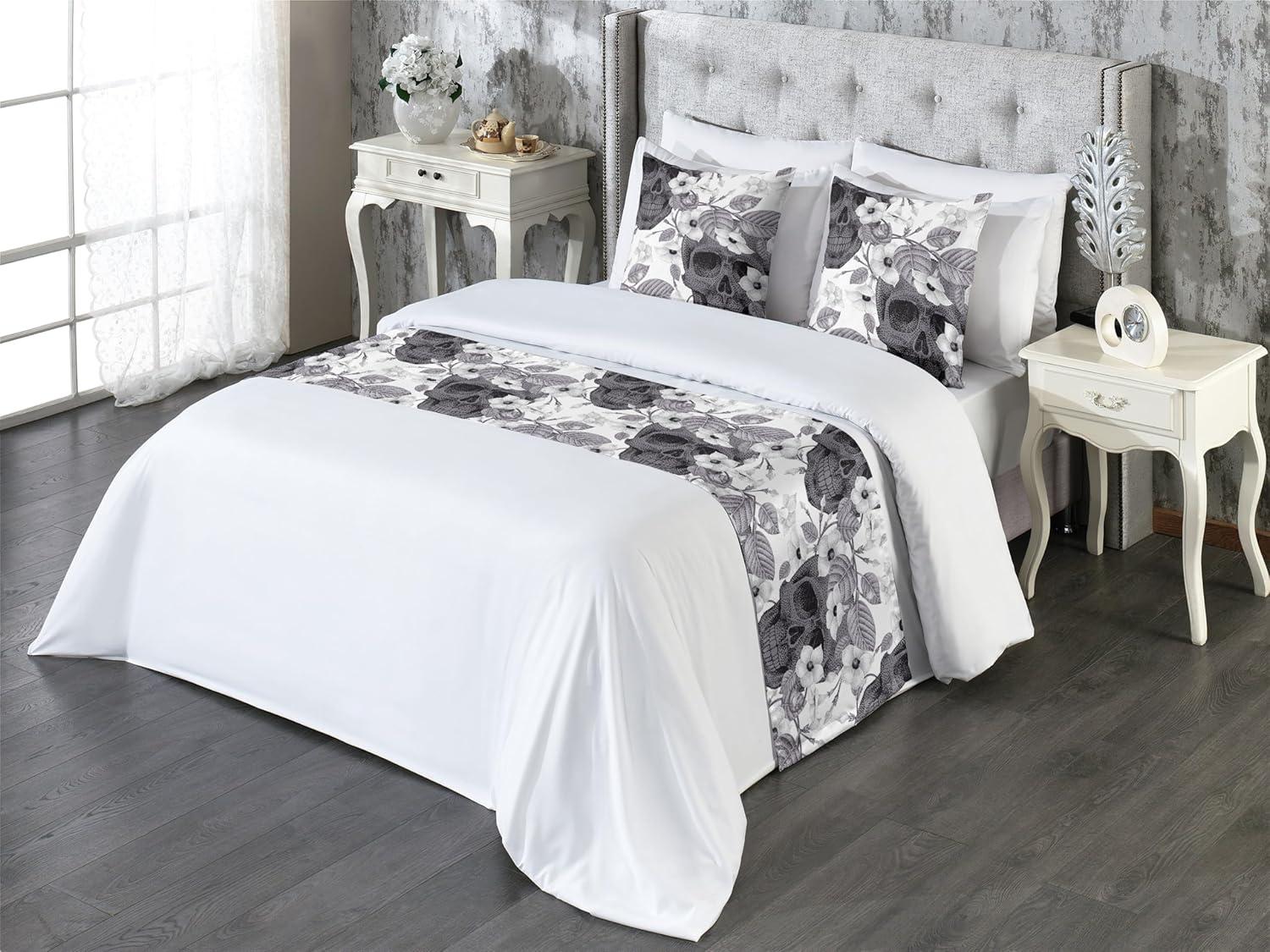 imageAmbesonne Christmas Floral Bed Runner Set Simple Design Botany Pattern Winter Rabbits Snowflakes Circles Decorative Bedding Scarf and a Pillow Sham for Hotels Homes Twin Dark Sea Green WhiteDark Grey White