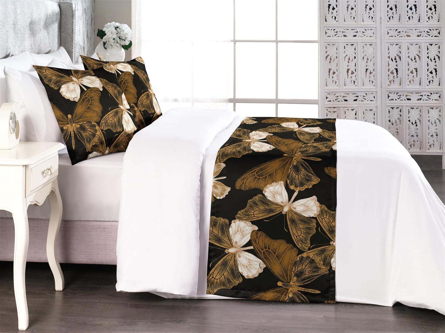 imageAmbesonne Christmas Floral Bed Runner Set Simple Design Botany Pattern Winter Rabbits Snowflakes Circles Decorative Bedding Scarf and a Pillow Sham for Hotels Homes Twin Dark Sea Green WhiteDark Mustard and Caramel