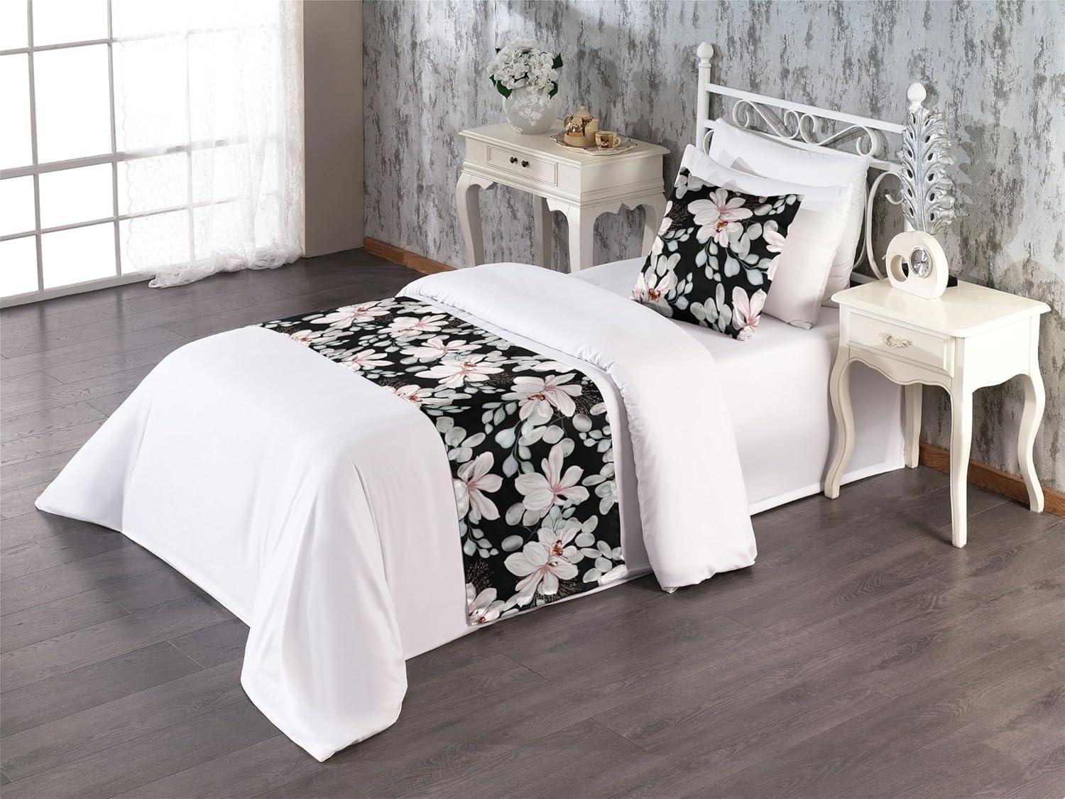 imageAmbesonne Christmas Floral Bed Runner Set Simple Design Botany Pattern Winter Rabbits Snowflakes Circles Decorative Bedding Scarf and a Pillow Sham for Hotels Homes Twin Dark Sea Green WhitePale Salmon and Sea Green