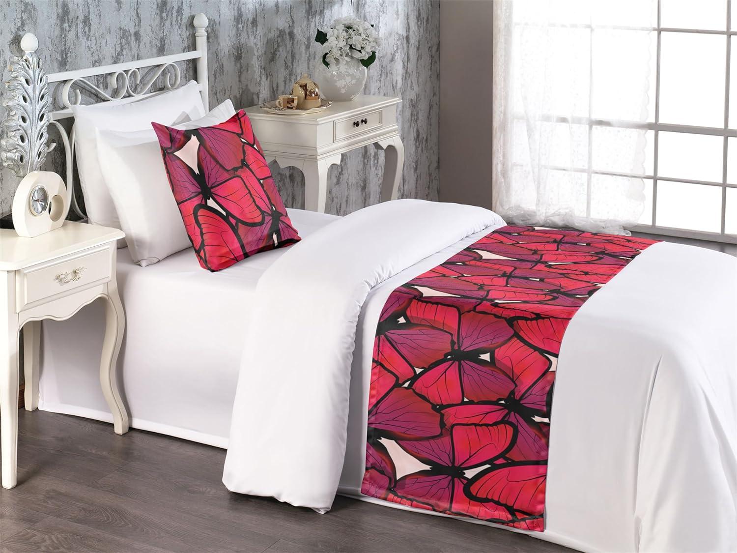 imageAmbesonne Christmas Floral Bed Runner Set Simple Design Botany Pattern Winter Rabbits Snowflakes Circles Decorative Bedding Scarf and a Pillow Sham for Hotels Homes Twin Dark Sea Green WhiteDark Coral Blue Violet