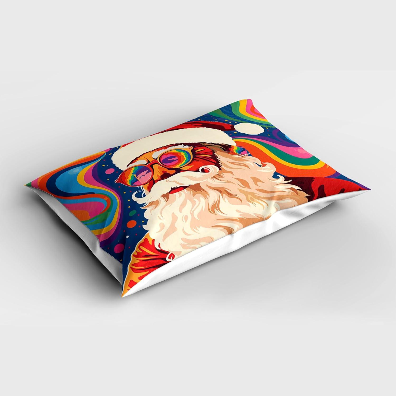 imageAmbesonne Christmas Pillow Sham Set of 2 Psychedelic Xmas with Santa Claus with Glasses and Colorful Background Quality Microfiber Bedding Item for All Seasons 26 x 20 Purple and Multicolor