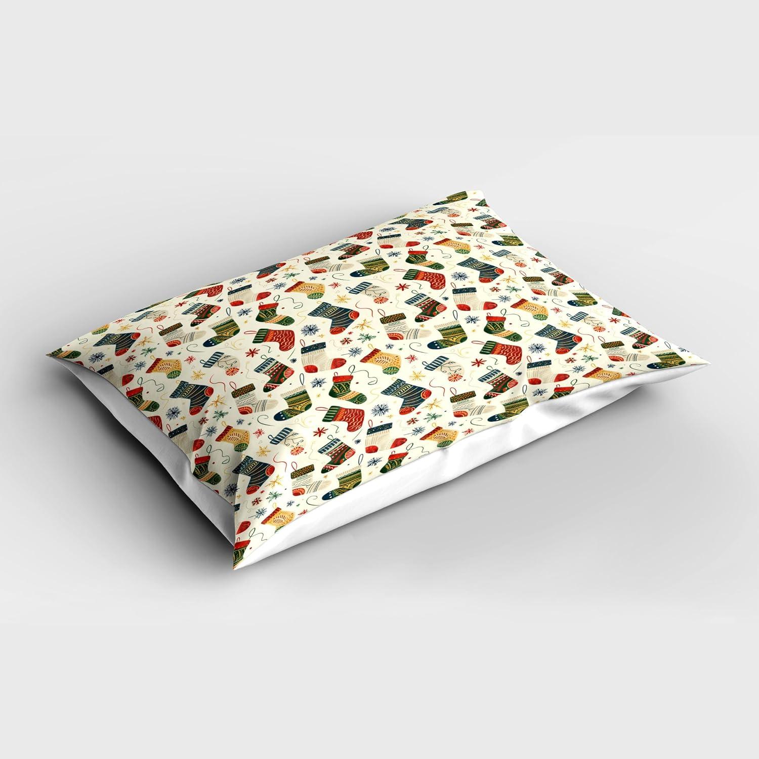 imageAmbesonne Christmas Pillow Sham Set of 2 Whimsical Colorful Xmas Stockings Falling Snowflakes Illustration Quality Microfiber Bedding Item for All Seasons 26 x 20 Dark Coral Teal Blue Grey