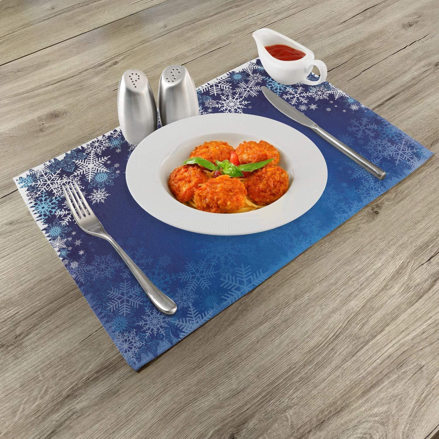 imageAmbesonne Christmas Place Mats Set of 4 Ornamental White Snowflakes in Various Styles Cold Winter Season Washable Fabric Placemats for Dining Table Standard Size Blue Navy