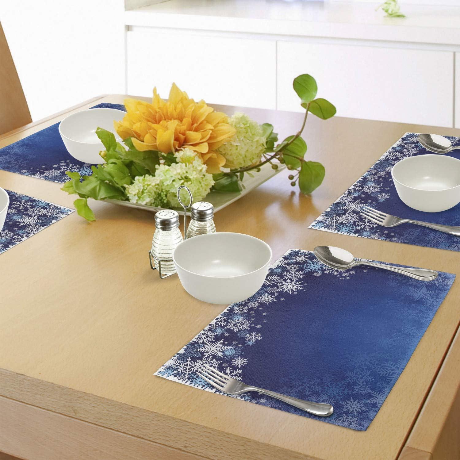 imageAmbesonne Christmas Place Mats Set of 4 Ornamental White Snowflakes in Various Styles Cold Winter Season Washable Fabric Placemats for Dining Table Standard Size Blue Navy