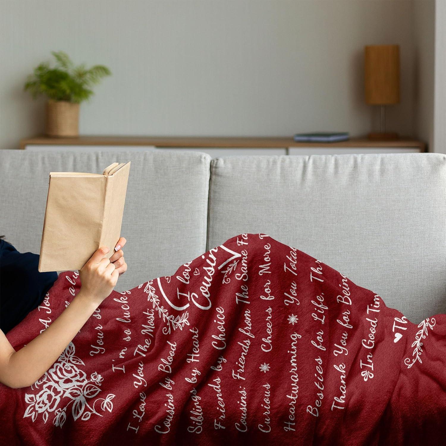 imageAmbesonne Cousin Gift Blanket Custom Gift Idea for Women amp Men Christmas Birthday Present Male Female Flannel Fleece Bed amp Throw Cover Filled with Appreciation Love Words 50 x 70 BlackMaroon