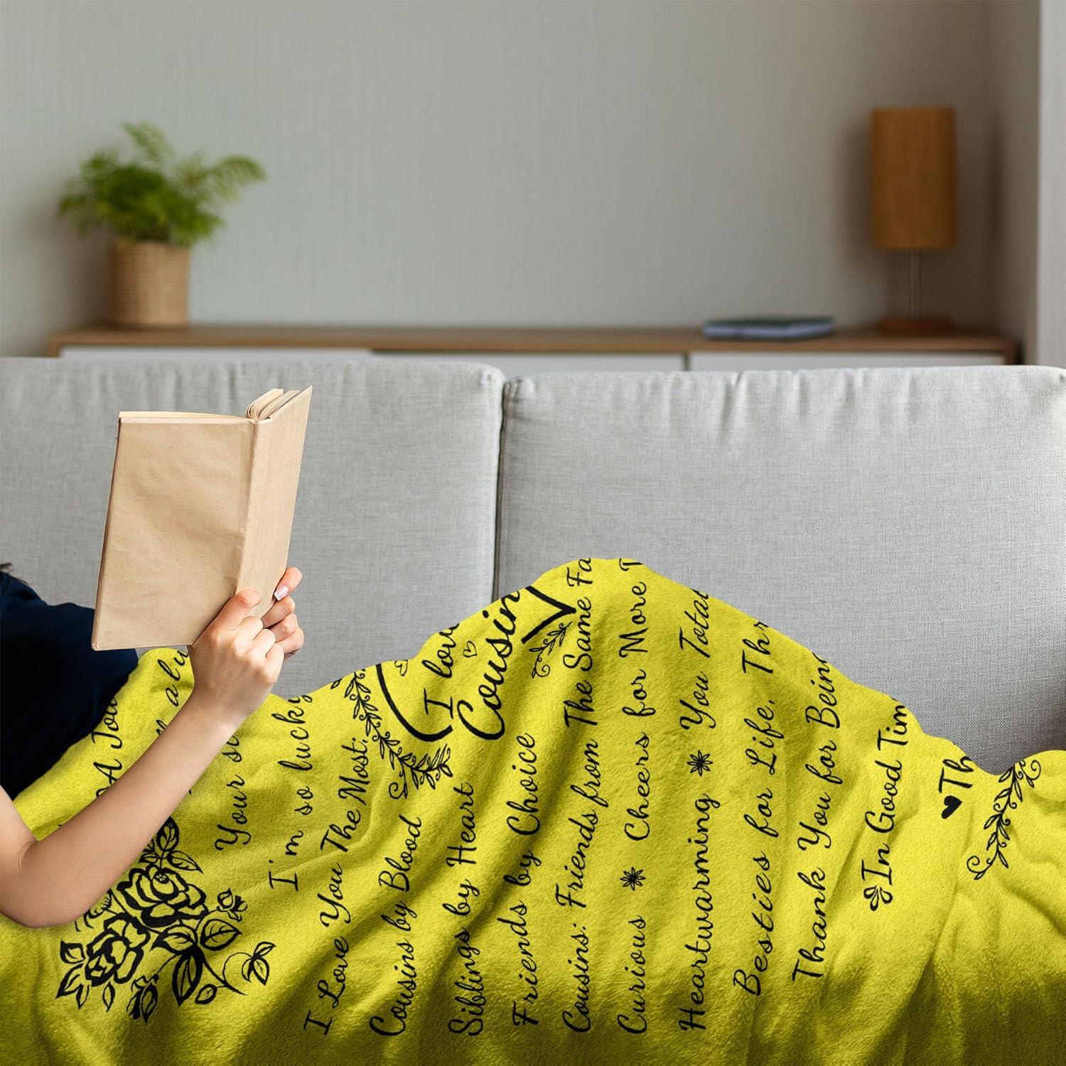 imageAmbesonne Cousin Gift Blanket Custom Gift Idea for Women amp Men Christmas Birthday Present Male Female Flannel Fleece Bed amp Throw Cover Filled with Appreciation Love Words 50 x 70 BlackYellow