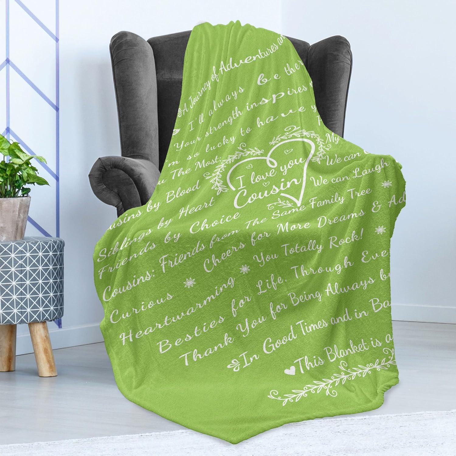 imageAmbesonne Cousin Gift Blanket Custom Gift Idea for Women amp Men Christmas Birthday Present Male Female Flannel Fleece Bed amp Throw Cover Filled with Appreciation Love Words 50 x 70 BlackPistachio Green
