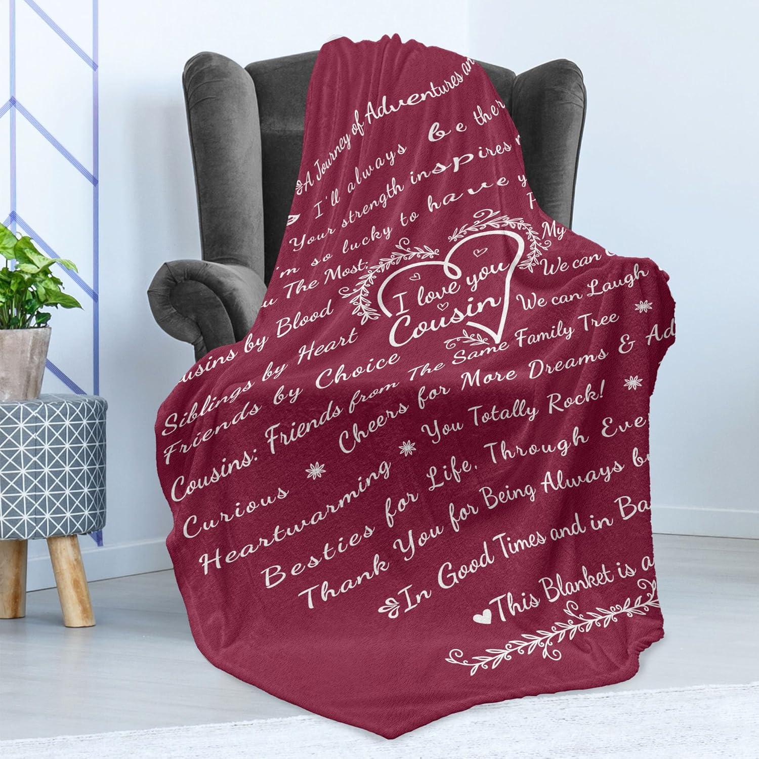imageAmbesonne Cousin Gift Blanket Custom Gift Idea for Women amp Men Christmas Birthday Present Male Female Flannel Fleece Bed amp Throw Cover Filled with Appreciation Love Words 50 x 70 BlackRaspberry
