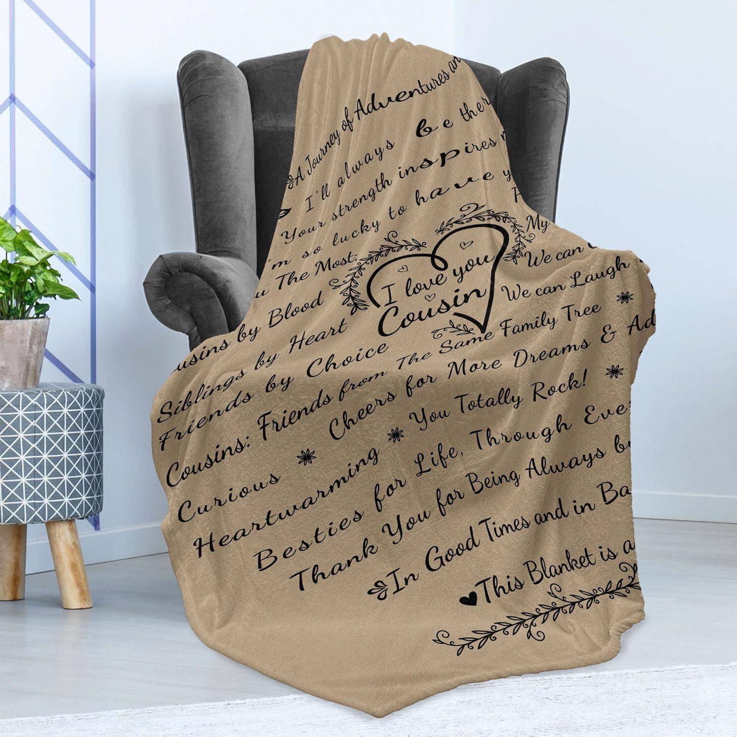 imageAmbesonne Cousin Gift Blanket Custom Gift Idea for Women amp Men Christmas Birthday Present Male Female Flannel Fleece Bed amp Throw Cover Filled with Appreciation Love Words 50 x 70 BlackTan