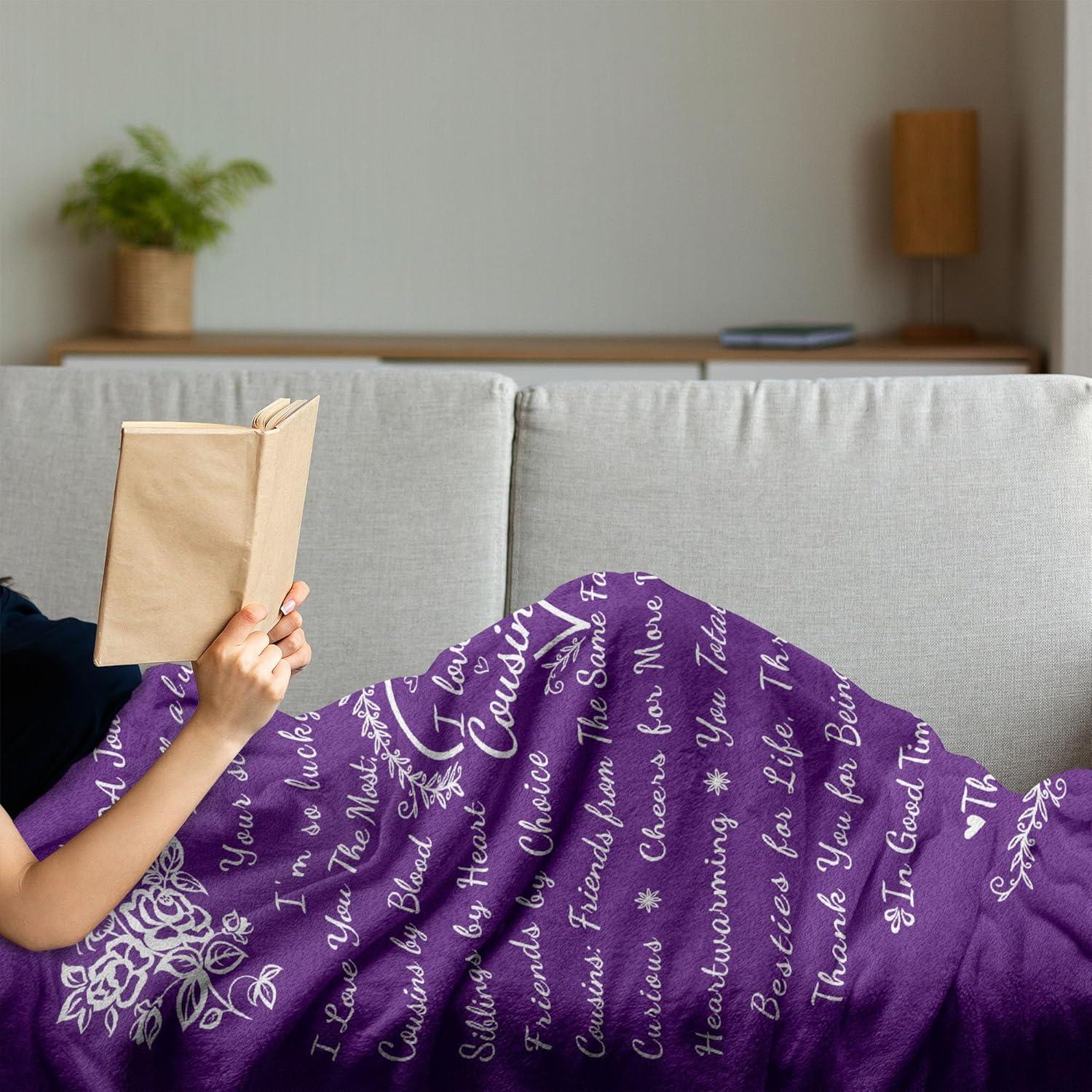 imageAmbesonne Cousin Gift Blanket Custom Gift Idea for Women amp Men Christmas Birthday Present Male Female Flannel Fleece Bed amp Throw Cover Filled with Appreciation Love Words 50 x 70 BlackPurple