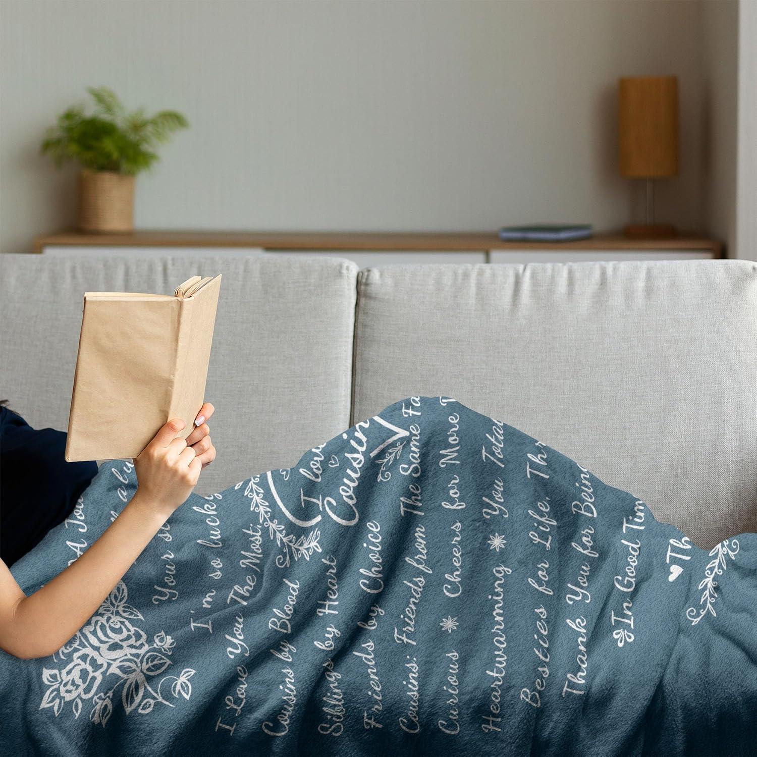 imageAmbesonne Cousin Gift Blanket Custom Gift Idea for Women amp Men Christmas Birthday Present Male Female Flannel Fleece Bed amp Throw Cover Filled with Appreciation Love Words 50 x 70 BlackSlate Blue