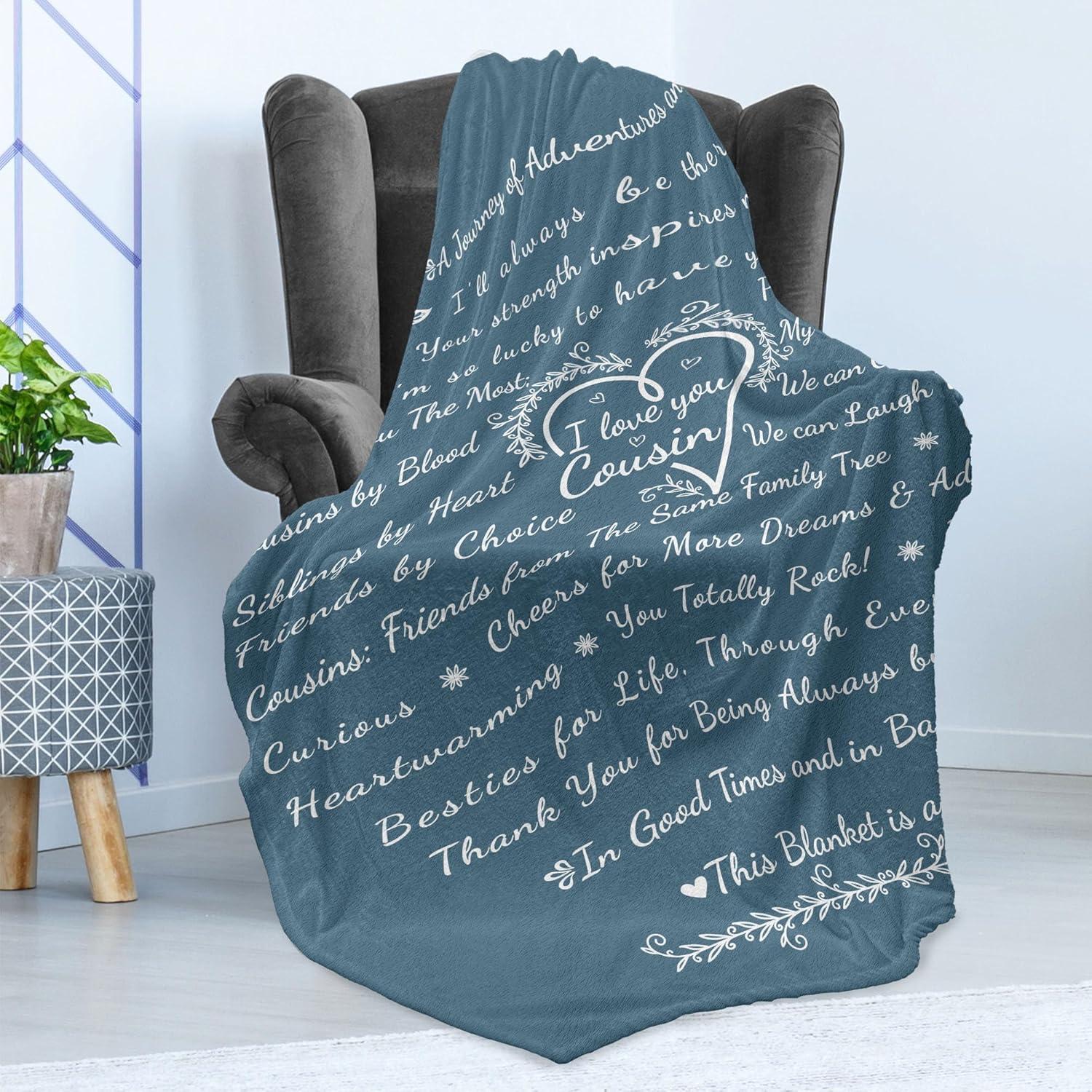 imageAmbesonne Cousin Gift Blanket Custom Gift Idea for Women amp Men Christmas Birthday Present Male Female Flannel Fleece Bed amp Throw Cover Filled with Appreciation Love Words 50 x 70 BlackSlate Blue