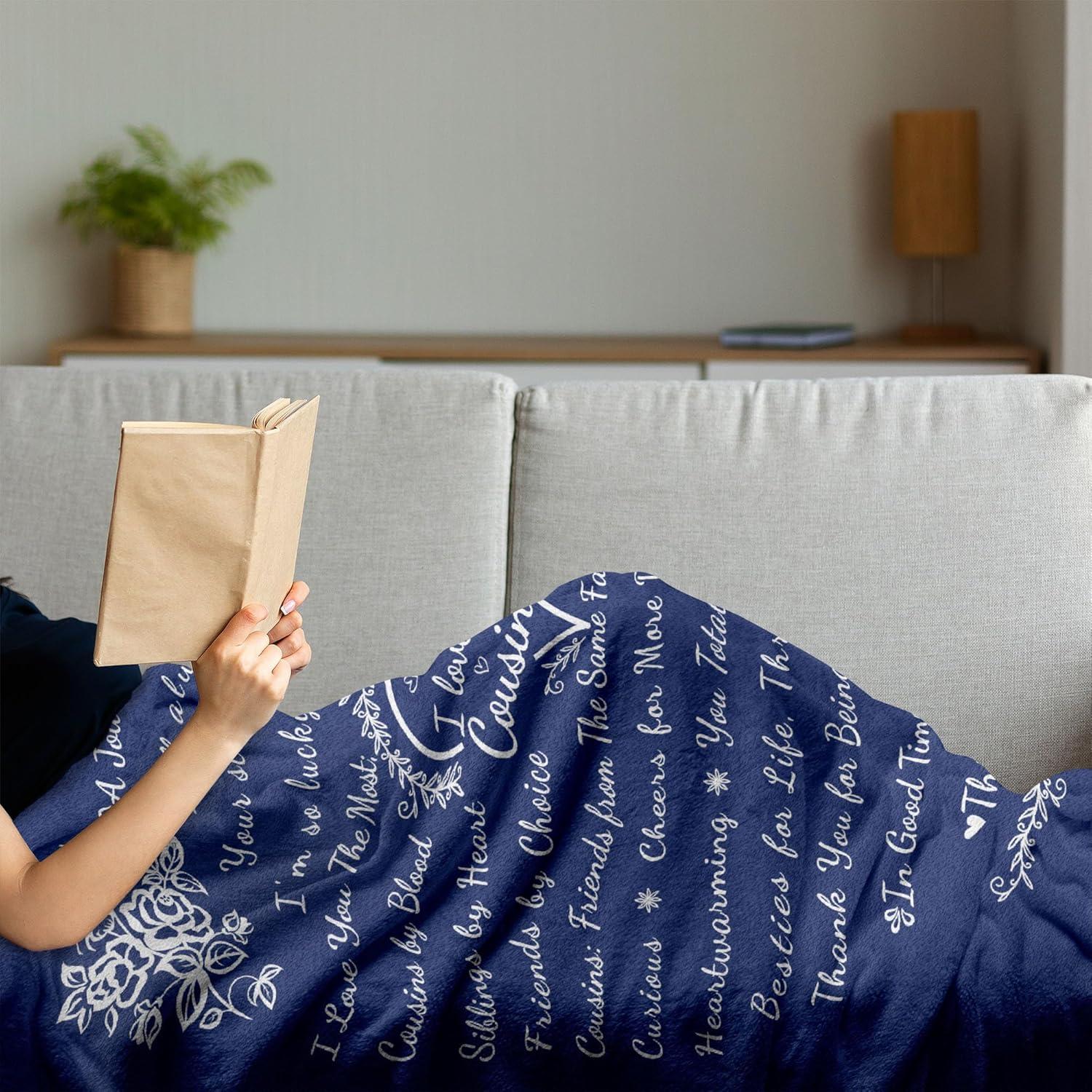 imageAmbesonne Cousin Gift Blanket Custom Gift Idea for Women amp Men Christmas Birthday Present Male Female Flannel Fleece Bed amp Throw Cover Filled with Appreciation Love Words 50 x 70 BlackNavy Blue