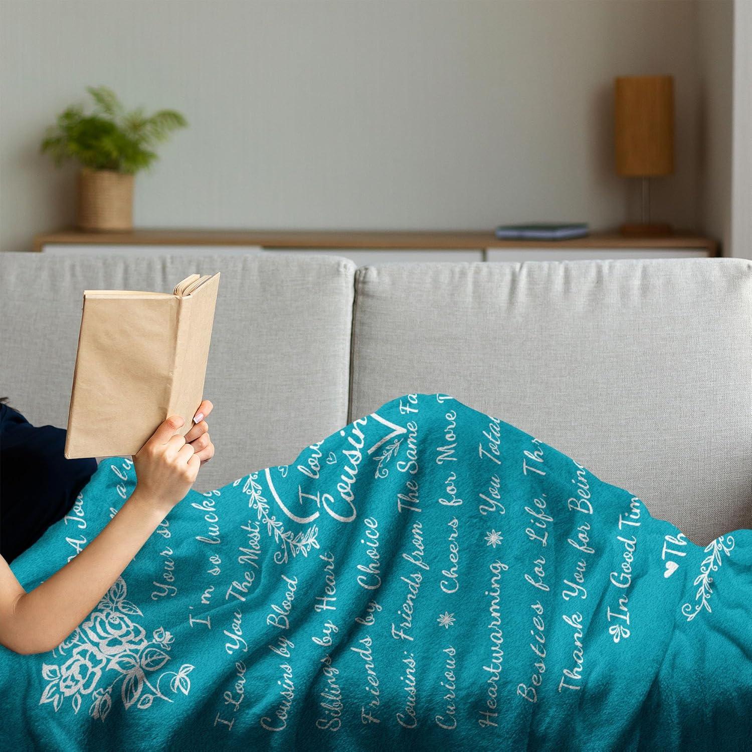 imageAmbesonne Cousin Gift Blanket Custom Gift Idea for Women amp Men Christmas Birthday Present Male Female Flannel Fleece Bed amp Throw Cover Filled with Appreciation Love Words 50 x 70 BlackPetrol Blue