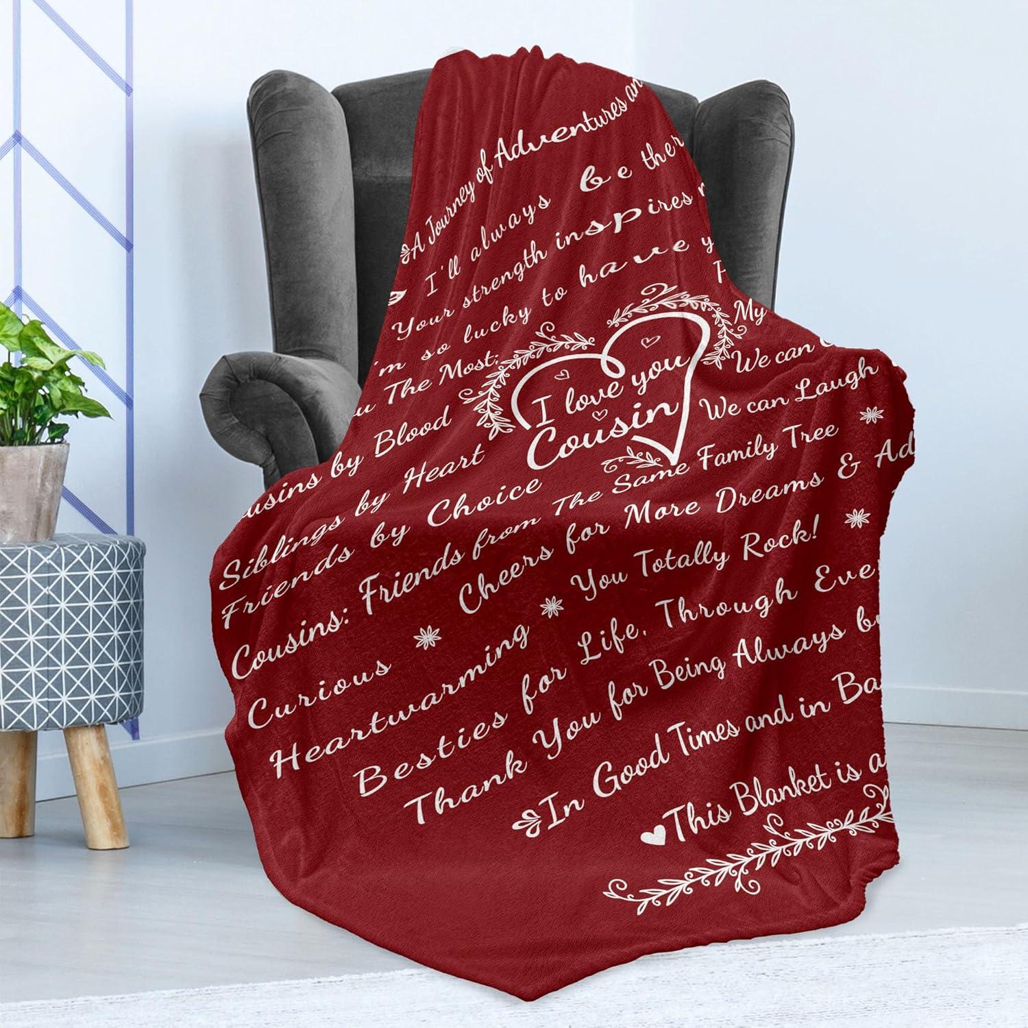 imageAmbesonne Cousin Gift Blanket Custom Gift Idea for Women amp Men Christmas Birthday Present Male Female Flannel Fleece Bed amp Throw Cover Filled with Appreciation Love Words 50 x 70 BlackMaroon
