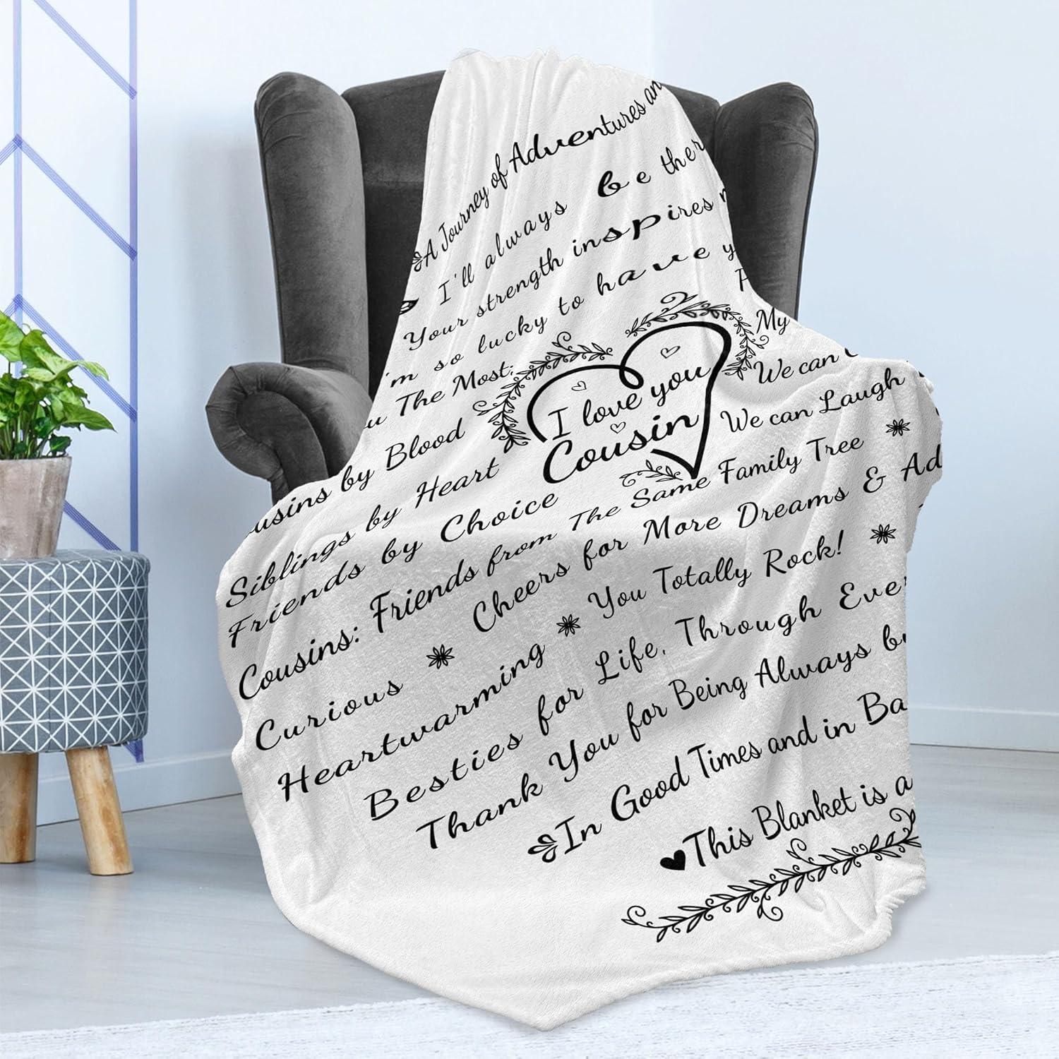 imageAmbesonne Cousin Gift Blanket Custom Gift Idea for Women amp Men Christmas Birthday Present Male Female Flannel Fleece Bed amp Throw Cover Filled with Appreciation Love Words 50 x 70 BlackWhite