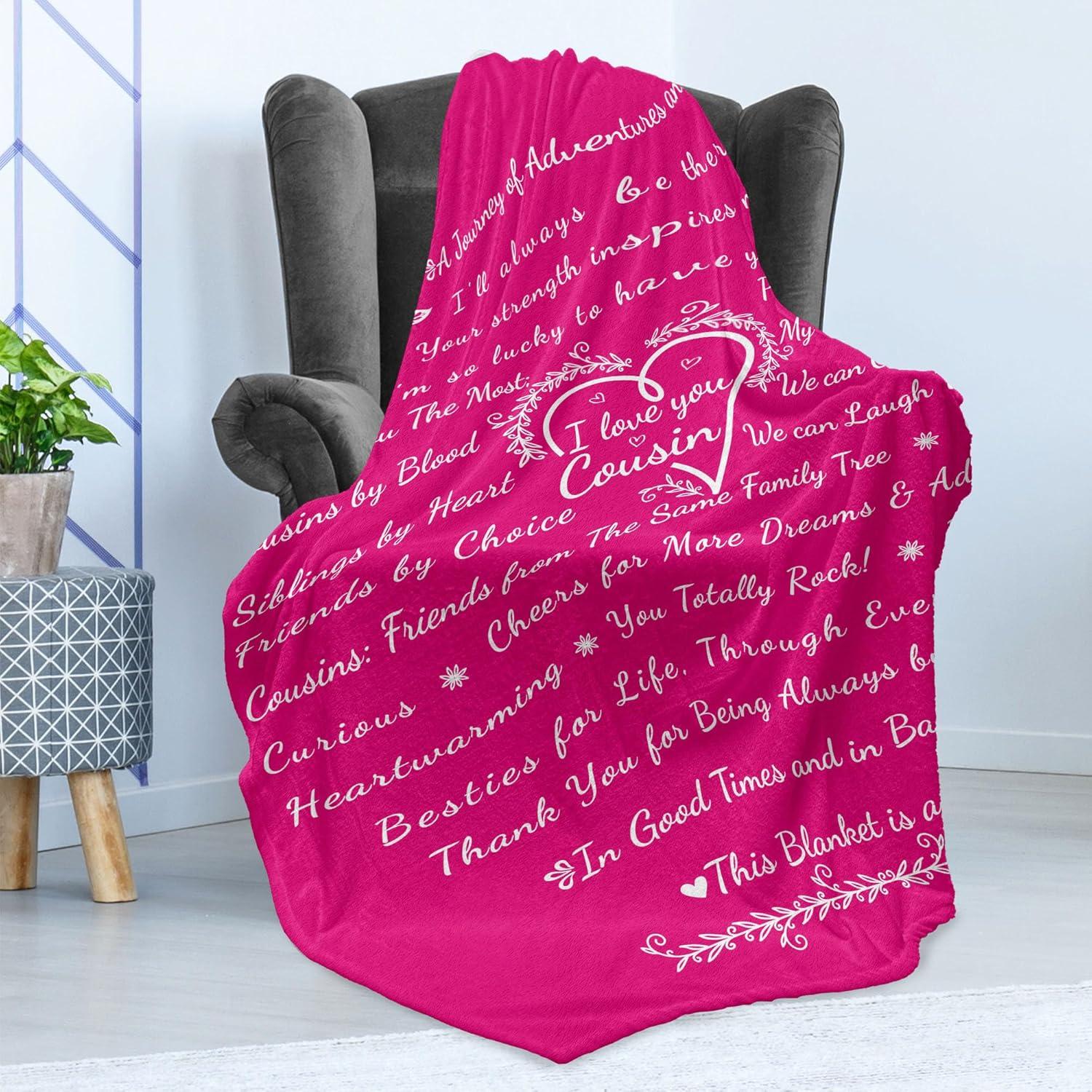 imageAmbesonne Cousin Gift Blanket Custom Gift Idea for Women amp Men Christmas Birthday Present Male Female Flannel Fleece Bed amp Throw Cover Filled with Appreciation Love Words 50 x 70 BlackMagenta
