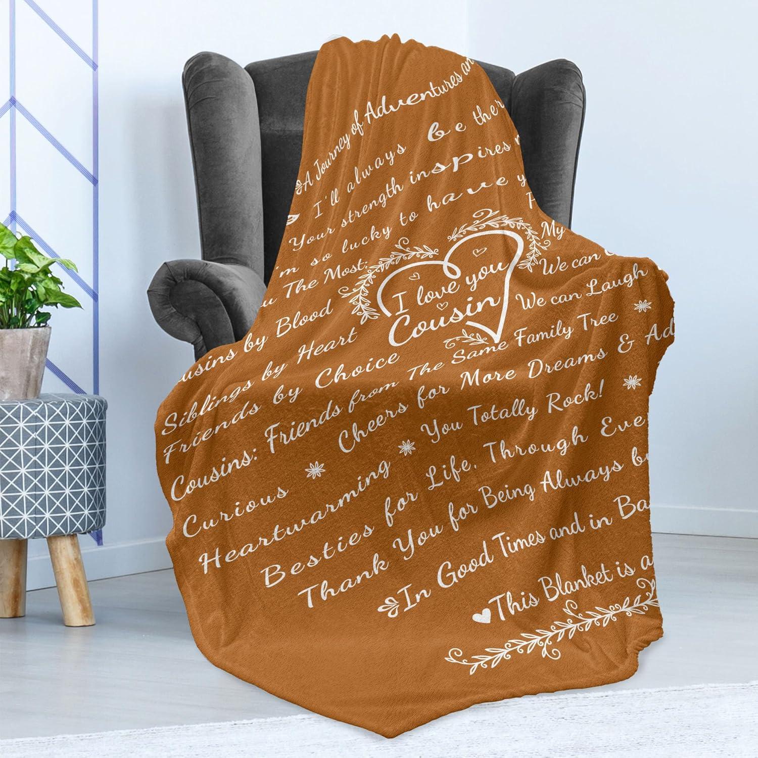 imageAmbesonne Cousin Gift Blanket Custom Gift Idea for Women amp Men Christmas Birthday Present Male Female Flannel Fleece Bed amp Throw Cover Filled with Appreciation Love Words 50 x 70 BlackCinnamon