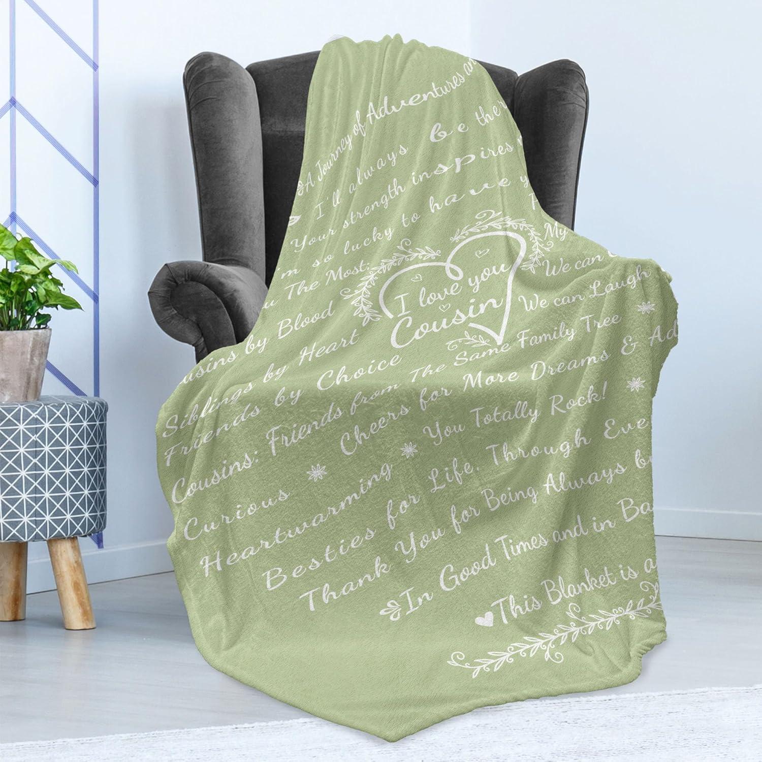 imageAmbesonne Cousin Gift Blanket Custom Gift Idea for Women amp Men Christmas Birthday Present Male Female Flannel Fleece Bed amp Throw Cover Filled with Appreciation Love Words 50 x 70 BlackPale Green