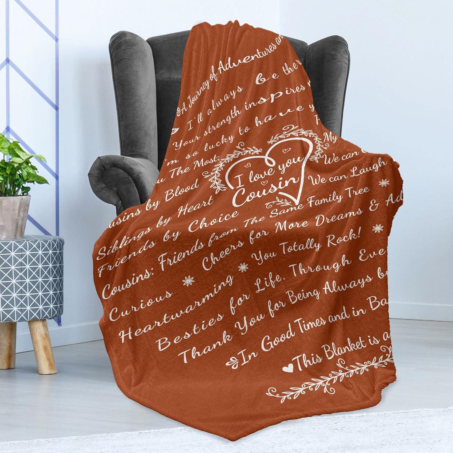 imageAmbesonne Cousin Gift Blanket Custom Gift Idea for Women amp Men Christmas Birthday Present Male Female Flannel Fleece Bed amp Throw Cover Filled with Appreciation Love Words 50 x 70 BlackRust